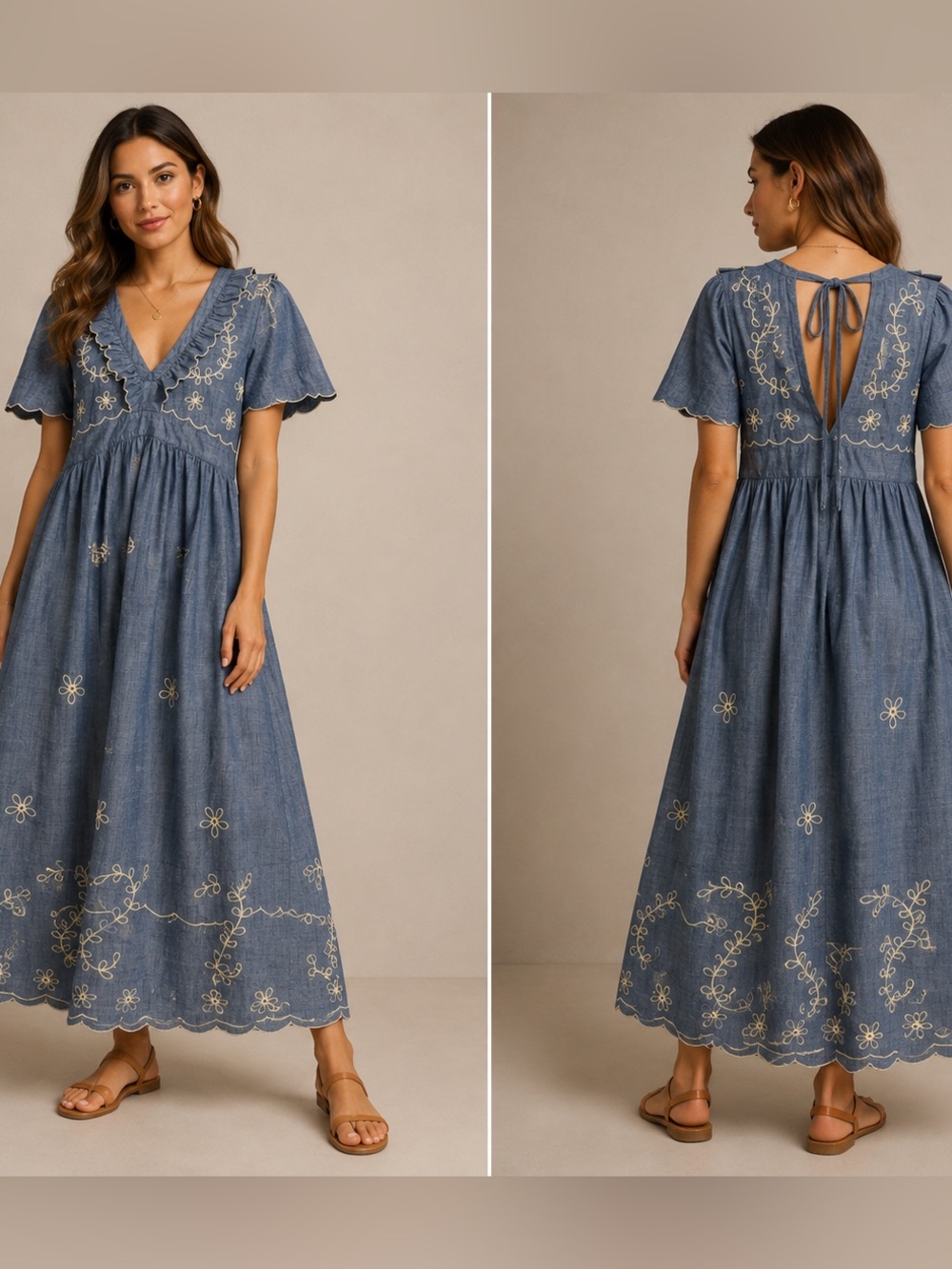 100% cotton Chambrey embroidered dress